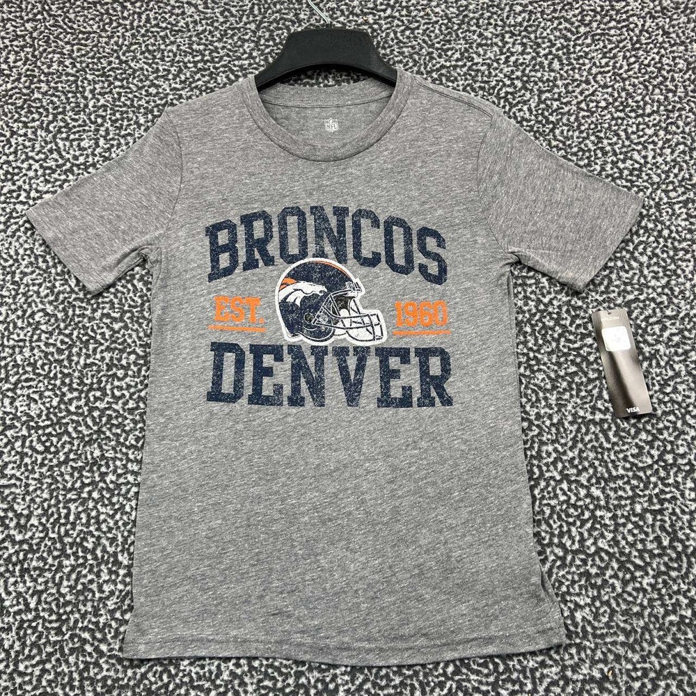 Denver Broncos Shirt Youth Medium 10-12 Gray NFL Short Sleeve Crew Neck New M